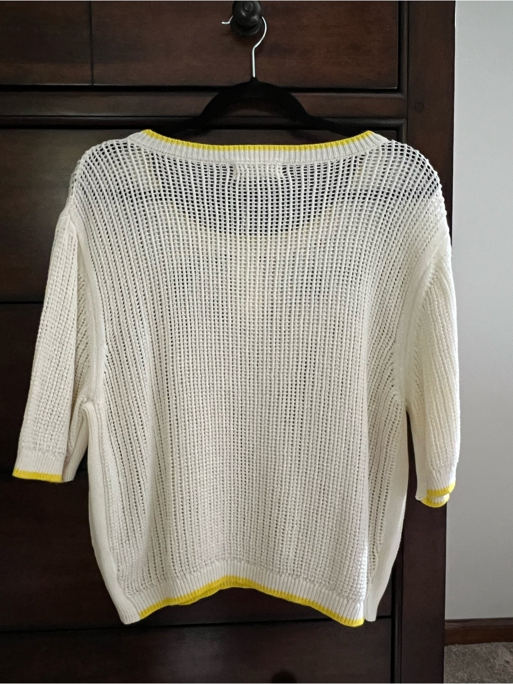 NWT By Together Large Off-White Open-Knit Scoop Neck Top with Yellow Trim - Picture 4 of 6